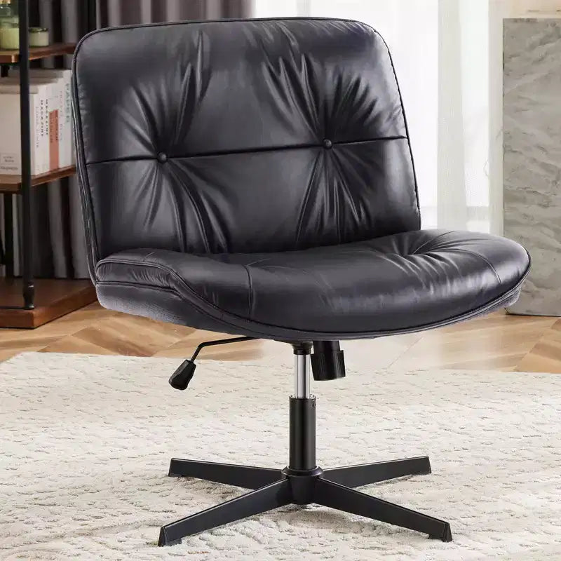 TUYOHW Silla giratoria de cuero sintético con base cruzada sin ruedas, silla de oficina con altura ajustable, silla de juego sin brazos para oficina