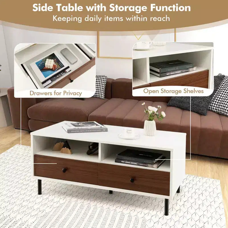 Mesa de centro moderna Costway rectangular con estante de almacenamiento y cajones, muebles para sala de estar