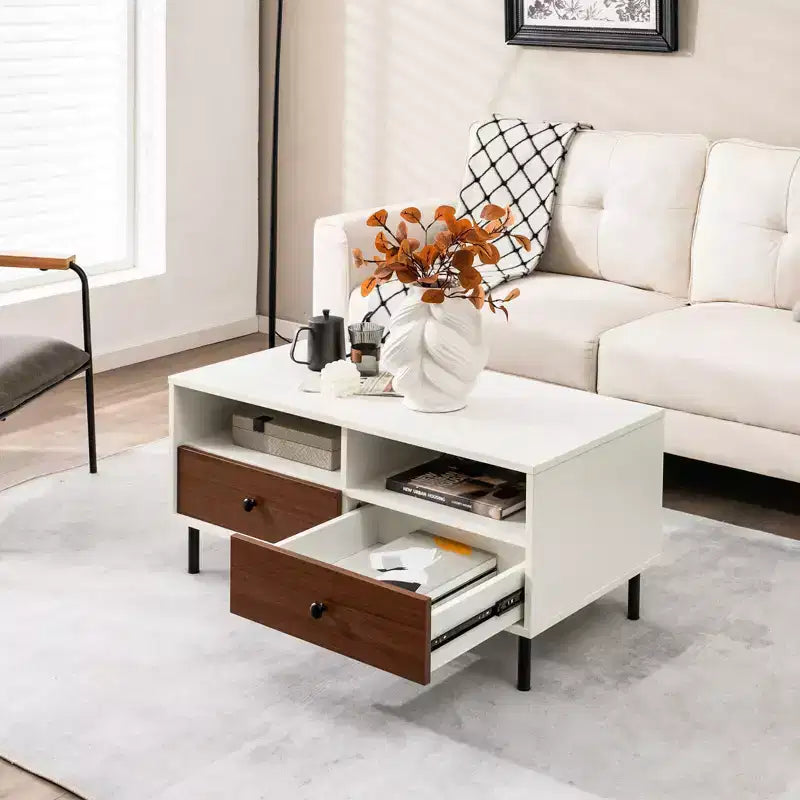 Mesa de centro moderna Costway rectangular con estante de almacenamiento y cajones, muebles para sala de estar