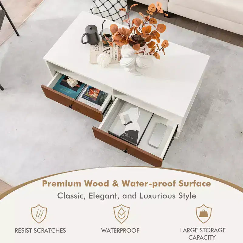 Mesa de centro moderna Costway rectangular con estante de almacenamiento y cajones, muebles para sala de estar