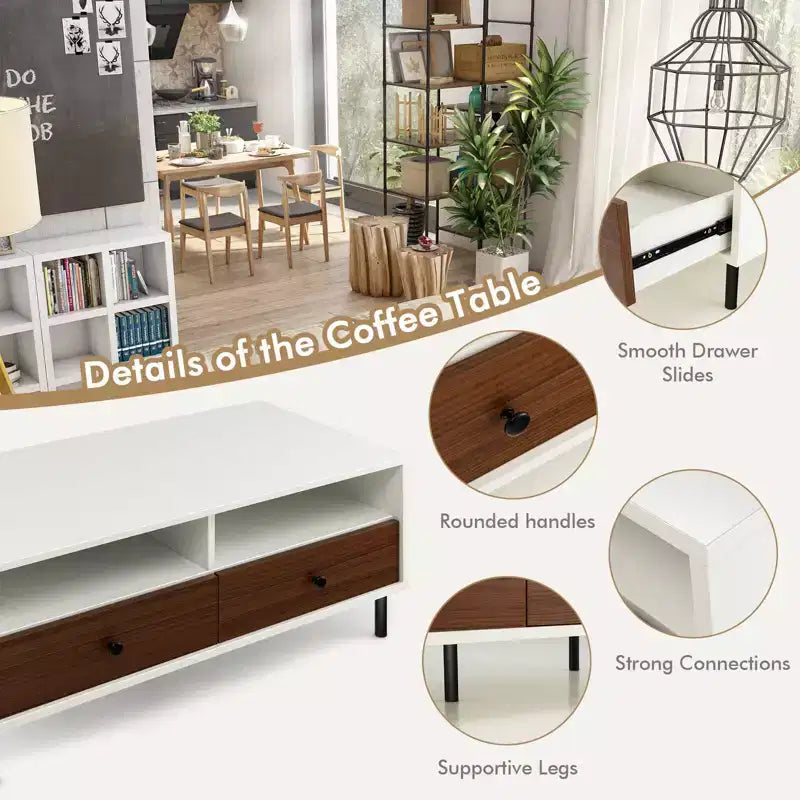 Mesa de centro moderna Costway rectangular con estante de almacenamiento y cajones, muebles para sala de estar