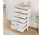 Cómoda de 5 cajones para dormitorio, mesita de noche marrón con 5 cajones y elegante diseño en V, organizador de cómoda de madera para sala de estar, cuarto de niños