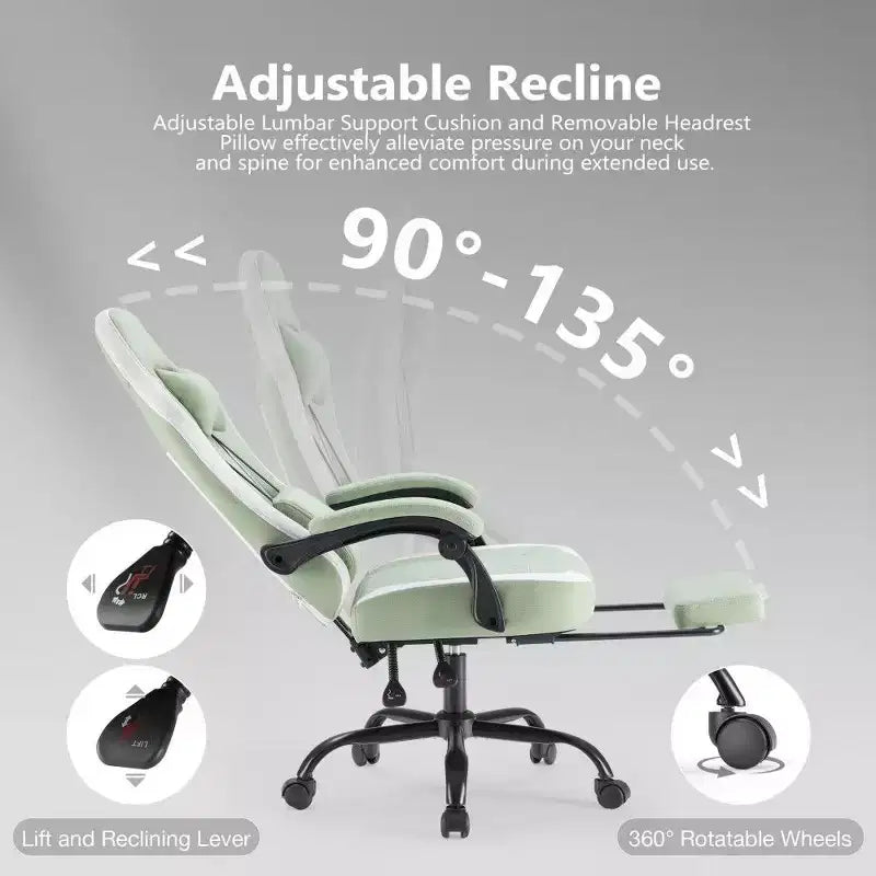 Silla de oficina ergonómica TUYOHW con asiento de muelles ensacados, silla gamer con capacidad de 300 lb con almohada lumbar ajustable y reposapiés para adultos y estudiantes