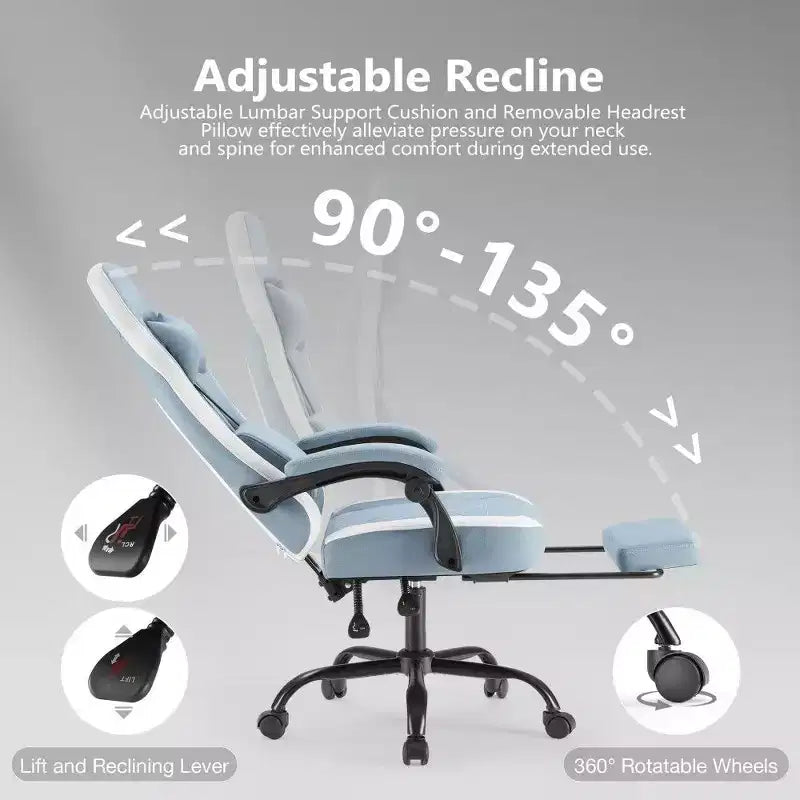 Silla de oficina ergonómica TUYOHW con asiento de muelles ensacados, silla gamer con capacidad de 300 lb con almohada lumbar ajustable y reposapiés para adultos y estudiantes