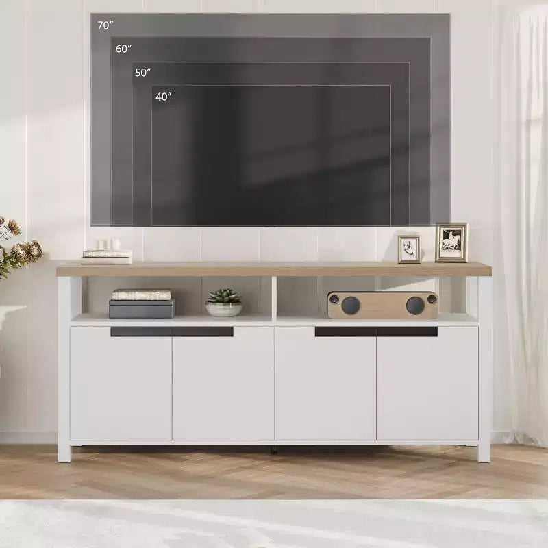 Mueble de TV de Granja para Televisores de 70 Pulgadas, Centro de Entretenimiento de 63 Pulgadas de Largo con Almacenamiento y Estante Abierto, Mueble de Televisión Grande, Mesa Consola Multimedia Alta y Moderna