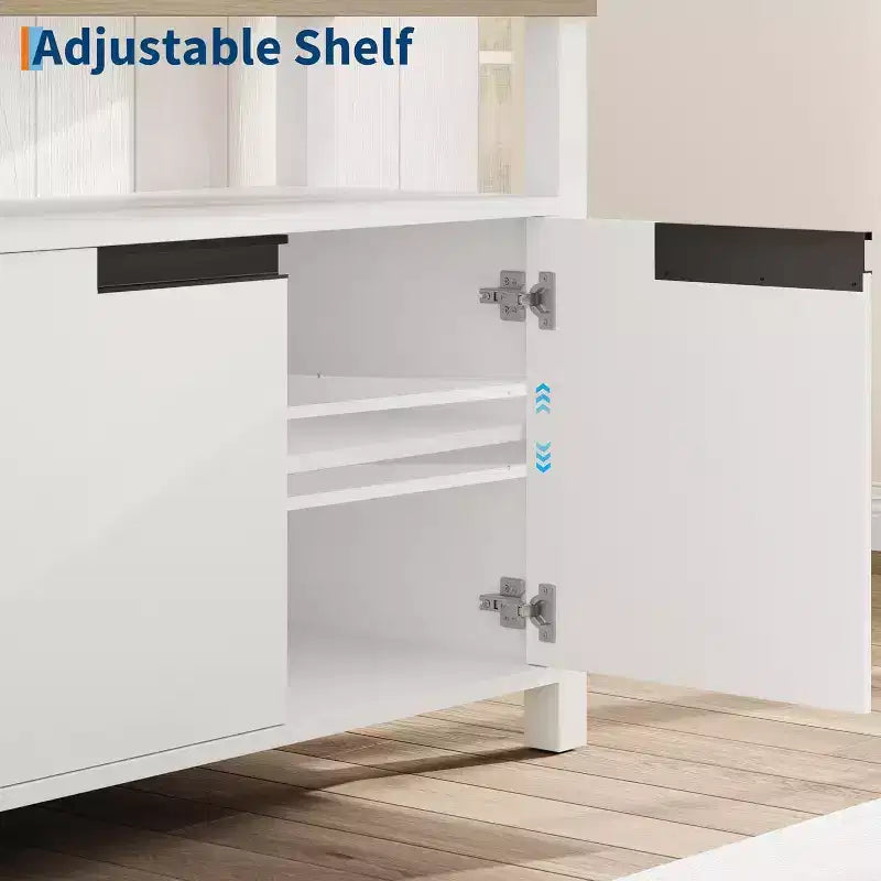 Mueble de TV de Granja para Televisores de 70 Pulgadas, Centro de Entretenimiento de 63 Pulgadas de Largo con Almacenamiento y Estante Abierto, Mueble de Televisión Grande, Mesa Consola Multimedia Alta y Moderna