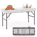 Costway 5 FT Foldable Ice Table w/Double-Sink Detachable Table Skirt Chilling Table