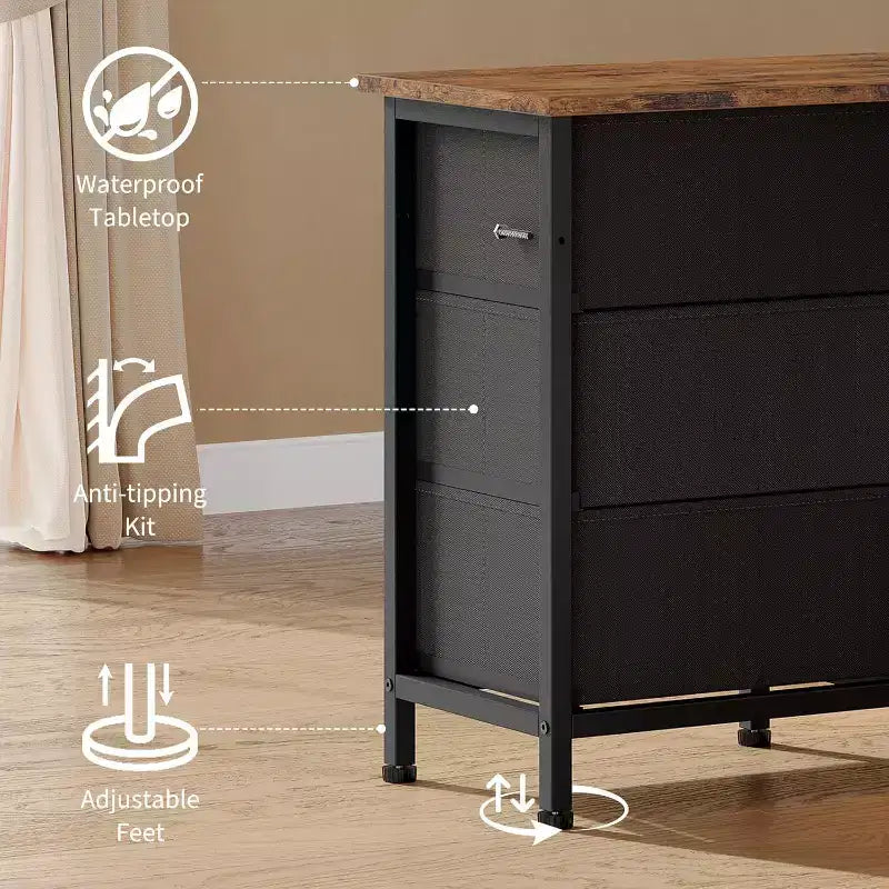Mueble de TV para televisores de 65-75 pulgadas, cómoda larga de 10 cajones con tomas de corriente y luces LED, centro de entretenimiento de 63 pulgadas, mueble de TV con cajones de almacenamiento