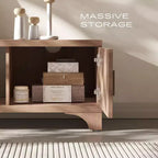 Mueble de TV SUGIFT moderno de mediados de siglo para televisores de 55-65 pulgadas, consola multimedia bohemia con puertas acanaladas, gabinetes de almacenamiento y estante abierto