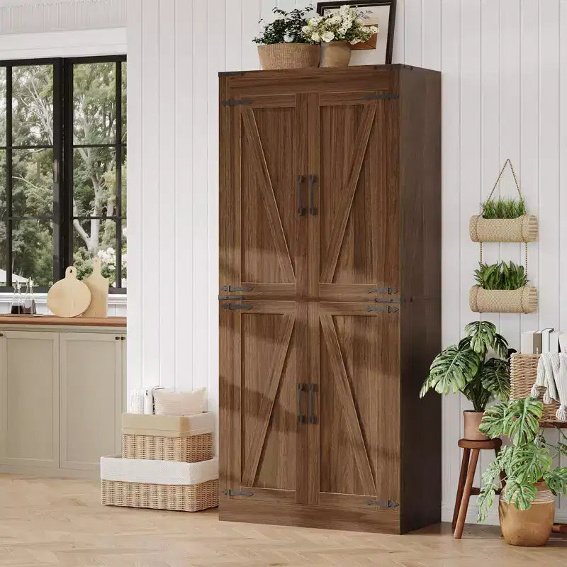 Armario de despensa alto de cocina de 71 pulgadas, gabinete de almacenamiento independiente con estantes ajustables, gabinete de barra de café de madera para sala de estar o cocina