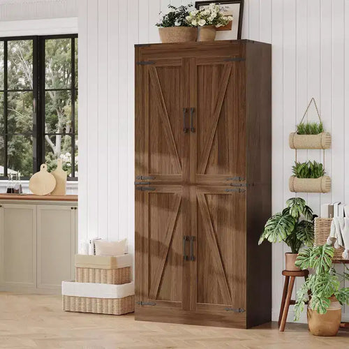 Armario de despensa alto de cocina de 71 pulgadas, gabinete de almacenamiento independiente con estantes ajustables, gabinete de barra de café de madera para sala de estar o cocina