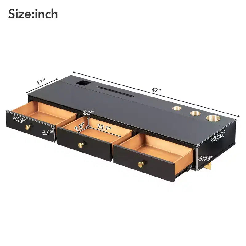 Tocador de pared multiusos Okak con cajón, tocador de maquillaje con superficie de vidrio, tocador compacto para dormitorio, peluquerías