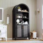 Estantería arqueada con puertas - Estante de exhibición abierto de 5 niveles con decoración de ratán, Gabinete de almacenamiento de estantería moderno para oficina en casa, sala de estar, biblioteca
