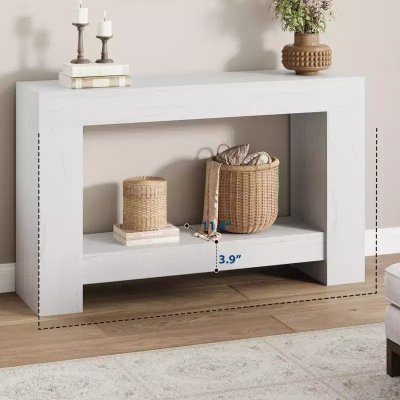 Mesa consola larga de 2 niveles, mesa de sofá, mesa auxiliar de entrada estilo casa de campo detrás del sofá para entrada, pasillo, sala de estar