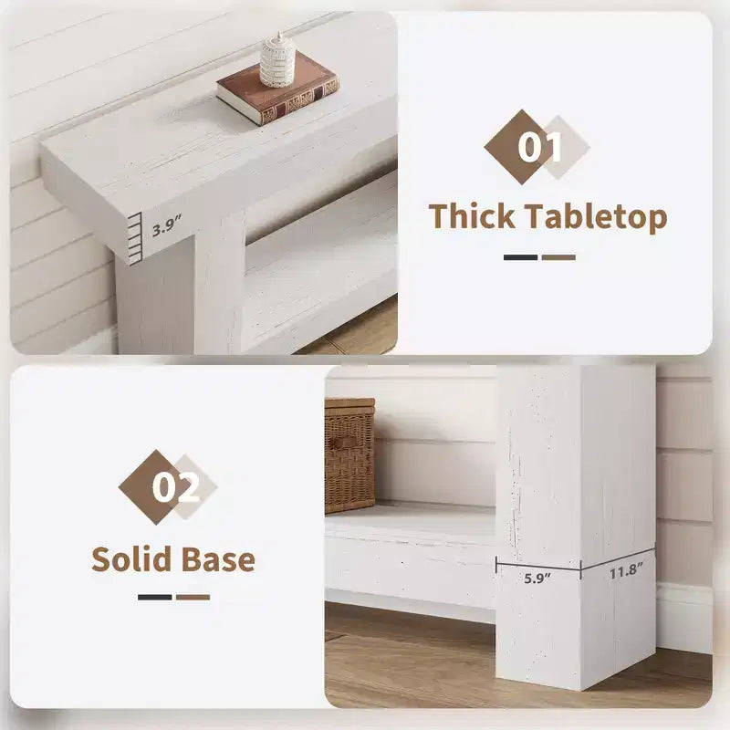 Mesa consola larga de 2 niveles, mesa de sofá, mesa auxiliar de entrada estilo casa de campo detrás del sofá para entrada, pasillo, sala de estar