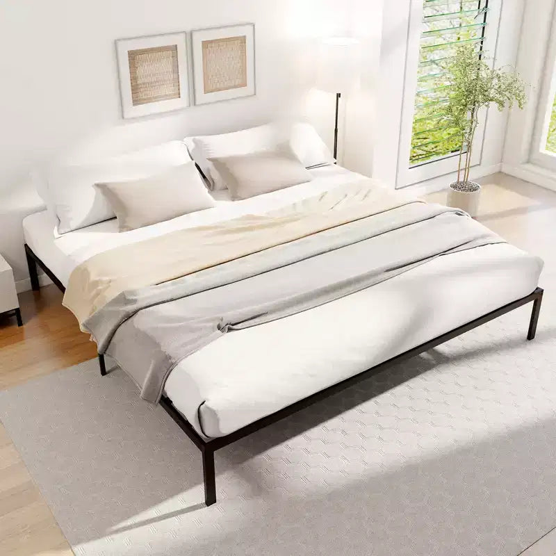 Costway Base de Cama King Size de Metal, Marco Resistente con Somier de Láminas, Soporte para Colchón