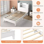 Estructura de cama individual Costway, base de plataforma de madera para niños con cabecero tipo estantería