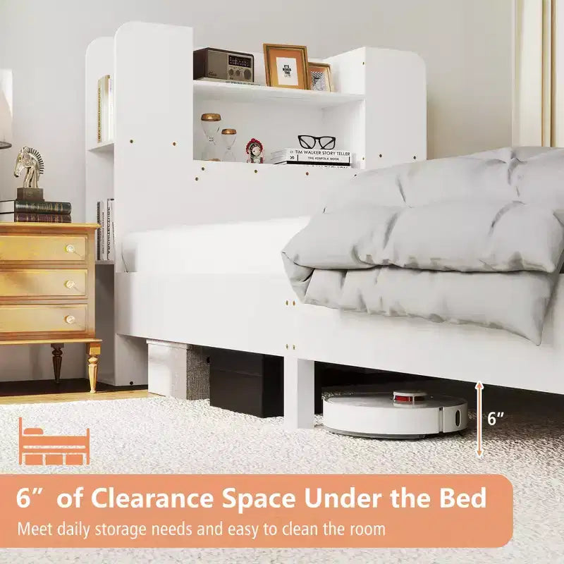 Estructura de cama individual Costway, base de plataforma de madera para niños con cabecero tipo estantería
