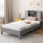 Estructura de cama individual Costway, base de plataforma de madera para niños con cabecero tipo estantería