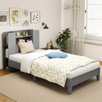 Estructura de cama individual Costway, base de plataforma de madera para niños con cabecero tipo estantería