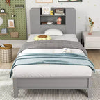 Estructura de cama individual Costway, base de plataforma de madera para niños con cabecero tipo estantería