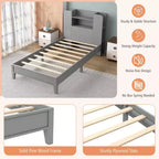 Estructura de cama individual Costway, base de plataforma de madera para niños con cabecero tipo estantería