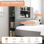 Estructura de cama individual Costway, base de plataforma de madera para niños con cabecero tipo estantería