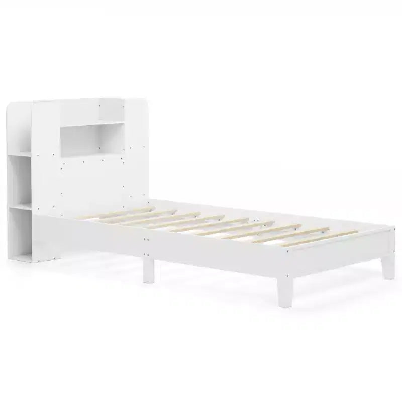Estructura de cama individual Costway, base de plataforma de madera para niños con cabecero tipo estantería