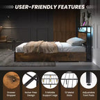 Costway Cama de plataforma industrial matrimonial/Queen con cajones de almacenamiento y cabecera con luces LED