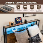 Costway Cama de plataforma industrial matrimonial/Queen con cajones de almacenamiento y cabecera con luces LED