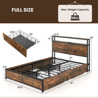 Costway Cama de plataforma industrial matrimonial/Queen con cajones de almacenamiento y cabecera con luces LED