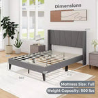 Base de cama tapizada Costway tamaño completo con bolsillos elásticos y base para colchón, color gris