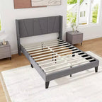 Base de cama tapizada Costway tamaño completo con bolsillos elásticos y base para colchón, color gris