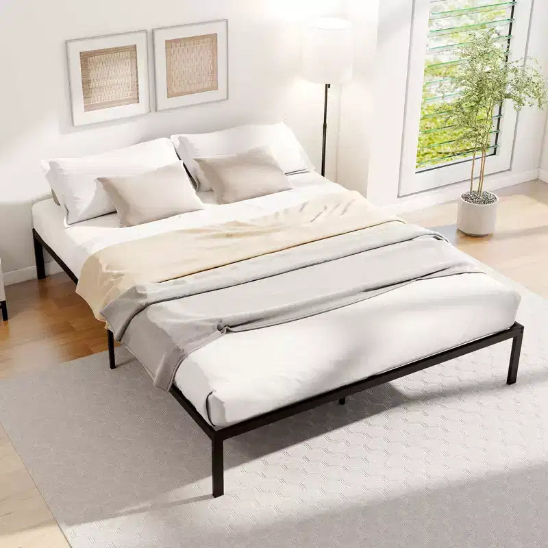 Costway Estructura de cama de metal tamaño Queen, soporte resistente, somier, base de colchón