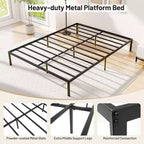Costway Estructura de cama de metal tamaño Queen, soporte resistente, somier, base de colchón