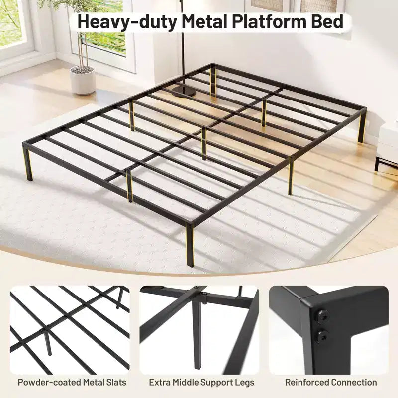 Costway Estructura de cama de metal tamaño Queen, soporte resistente, somier, base de colchón