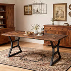 Mesa de comedor larga industrial rústica de 70.9 pulgadas para 6-8 personas, tablero de madera de ingeniería y estructura de hierro, diseño calado para cocina, comedor