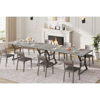 Mesa de comedor larga industrial rústica de 70.9 pulgadas para 6-8 personas, tablero de madera de ingeniería y estructura de hierro, diseño calado para cocina, comedor