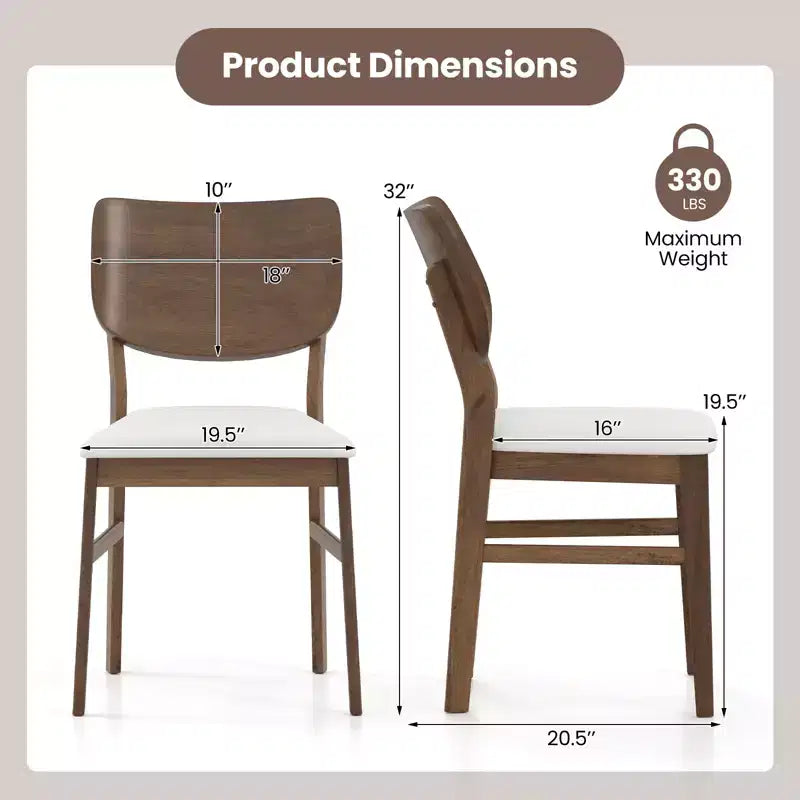 Juego de 2 sillas de comedor Costway con estructura de madera de caucho, asiento acolchado y respaldo curvo para sala de estar
