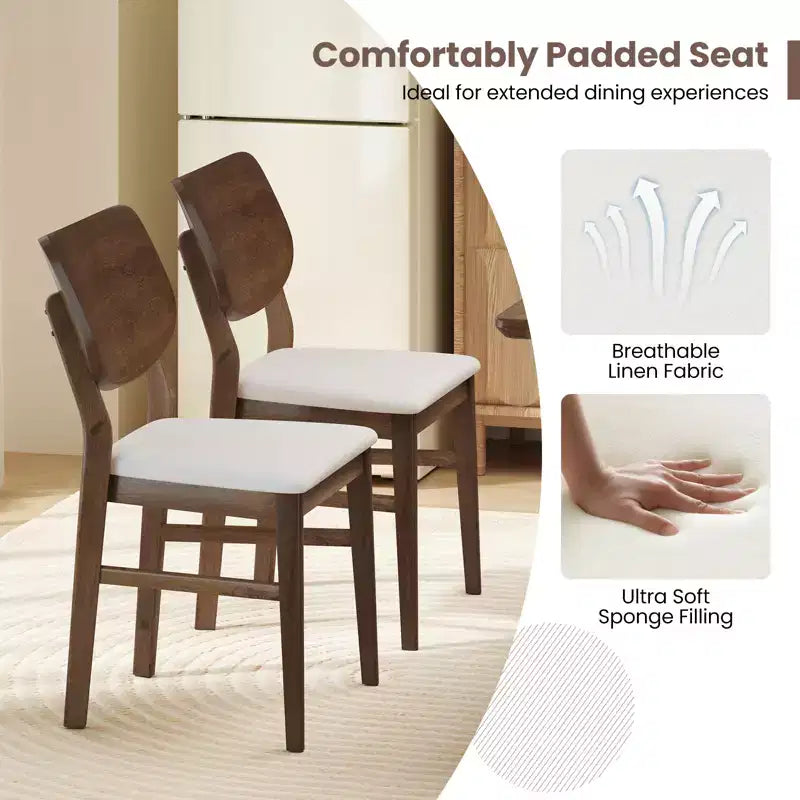 Juego de 2 sillas de comedor Costway con estructura de madera de caucho, asiento acolchado y respaldo curvo para sala de estar