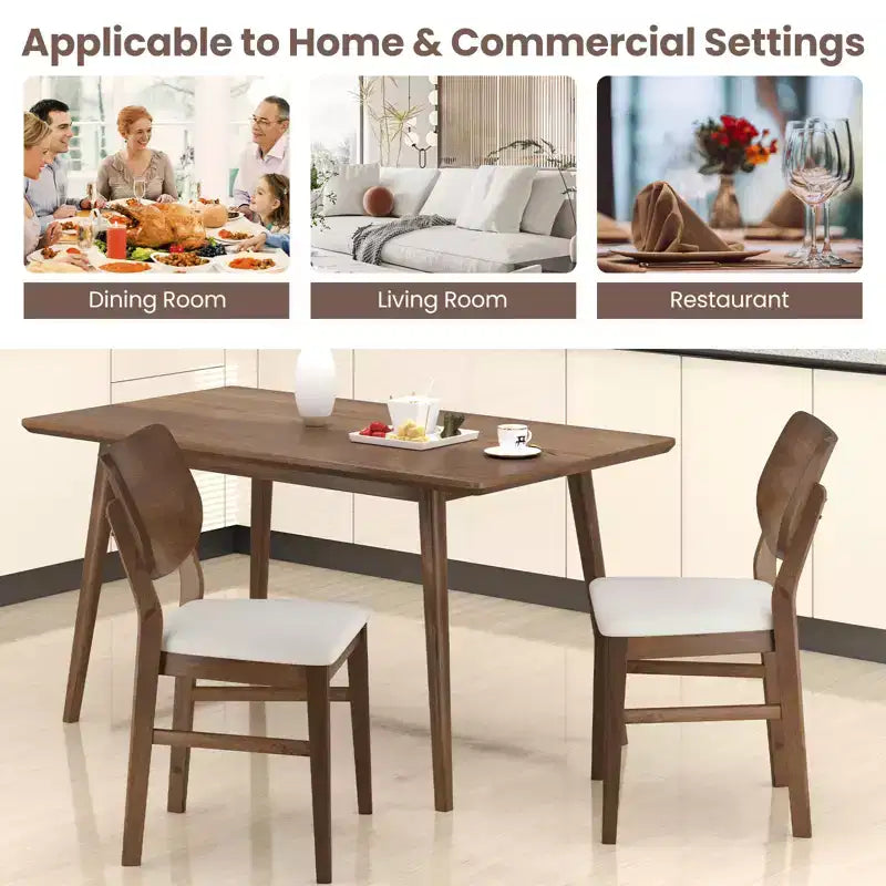 Juego de 2 sillas de comedor Costway con estructura de madera de caucho, asiento acolchado y respaldo curvo para sala de estar