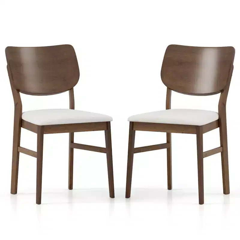Juego de 2 sillas de comedor Costway con estructura de madera de caucho, asiento acolchado y respaldo curvo para sala de estar