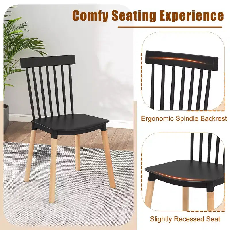 Costway Juego de 4 sillas de comedor Windsor Sillas de comedor con respaldo de husillo y asientos curvados