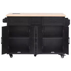Isla de Cocina con Abatible, Carrito de Cocina Rodante con Ruedas con Puertas, Cajones y Toma de Corriente para Comedor