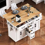 Isla de Cocina con Abatible, Carrito de Cocina Rodante con Ruedas con Puertas, Cajones y Toma de Corriente para Comedor