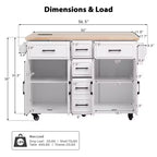 Isla de Cocina con Abatible, Carrito de Cocina Rodante con Ruedas con Puertas, Cajones y Toma de Corriente para Comedor