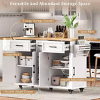 Isla de Cocina con Abatible, Carrito de Cocina Rodante con Ruedas con Puertas, Cajones y Toma de Corriente para Comedor