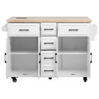 Isla de Cocina con Abatible, Carrito de Cocina Rodante con Ruedas con Puertas, Cajones y Toma de Corriente para Comedor