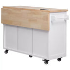 Isla de Cocina con Abatible, Carrito de Cocina Rodante con Ruedas con Puertas, Cajones y Toma de Corriente para Comedor