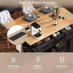 Isla de Cocina con Abatible, Carrito de Cocina Rodante con Ruedas con Puertas, Cajones y Toma de Corriente para Comedor